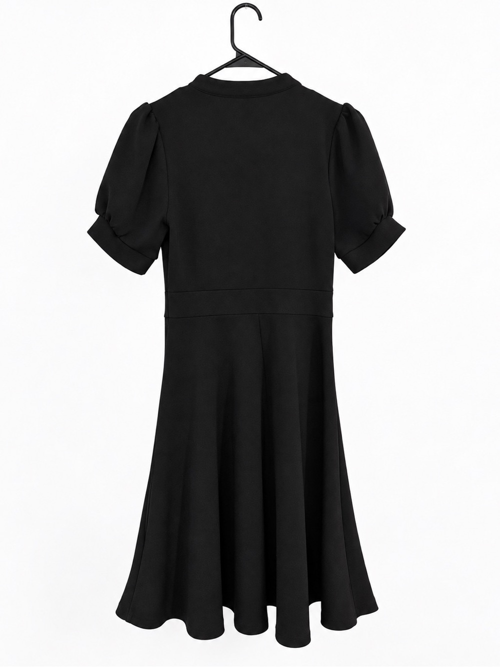 Classic V neck Black Short-Sleeve Fit & Flare Dress